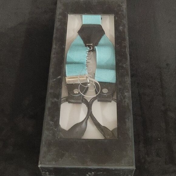 MEN'S FERRECCI SOLID AQUA BUTTON END SUSPENDERS. - Picture 2 of 2